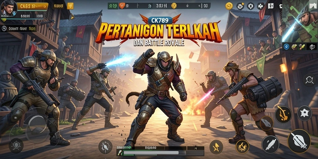 Screenshot gameplay CK789 menampilkan pertarungan seru antara pemain dalam arena Battle Royale.