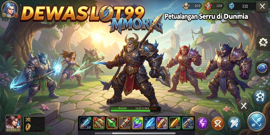 Screenshot gameplay DEWASLOT99 yang menampilkan pertempuran epik di dunia MMORPG.