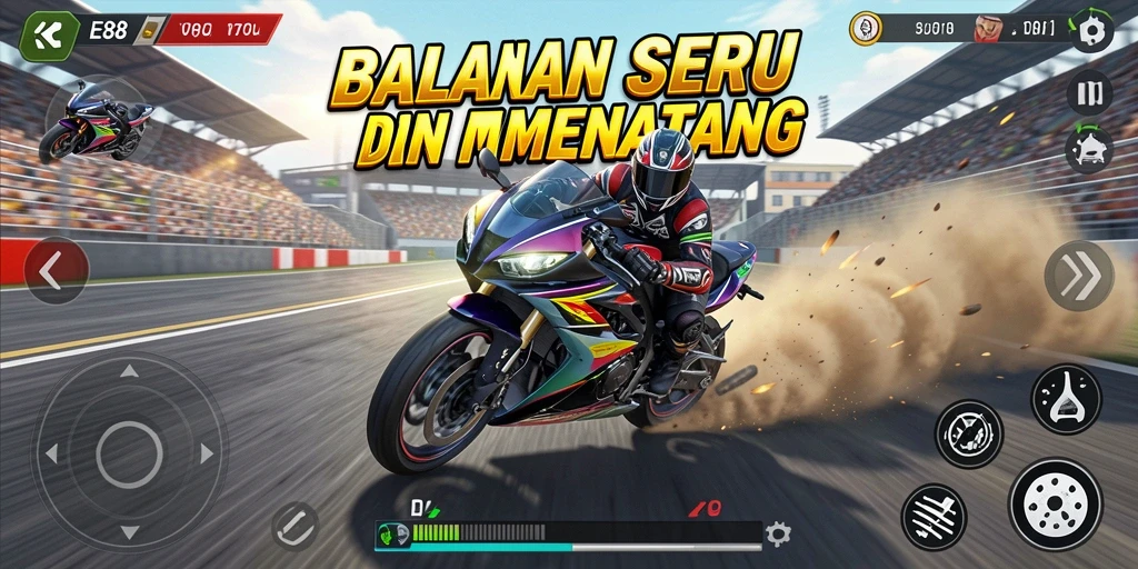 Gameplay seru di E88 dengan balapan motor yang mendebarkan.