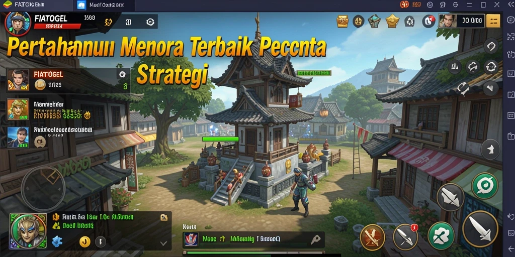 Tampilan gameplay menakjubkan dalam FIATOGEL yang menampilkan menara pertahanan.