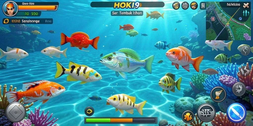 Tampilan gameplay HOKI9 dengan aksi menembak ikan yang seru.