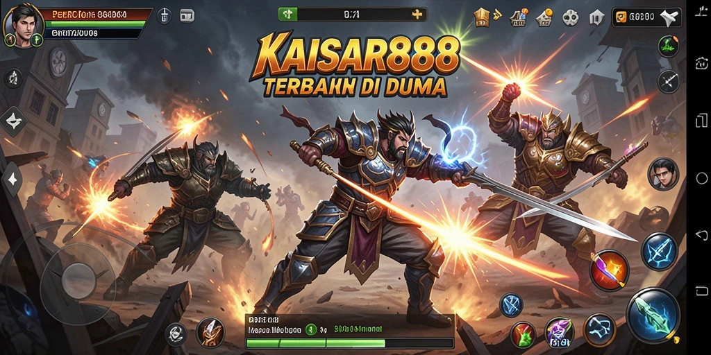 Screenshot gameplay KAISAR888 menampilkan pertarungan epik antara dua karakter.