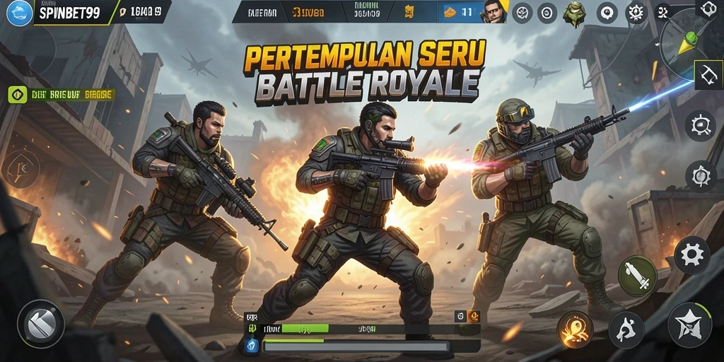 Screenshot gameplay SPINBET99 menampilkan aksi seru dalam pertarungan Battle Royale.