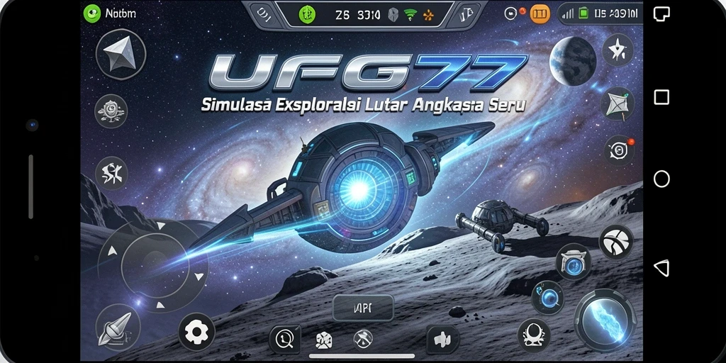 Screenshot gameplay <strong>UFO77</strong> menunjukkan eksplorasi luar angkasa yang mendebarkan.
