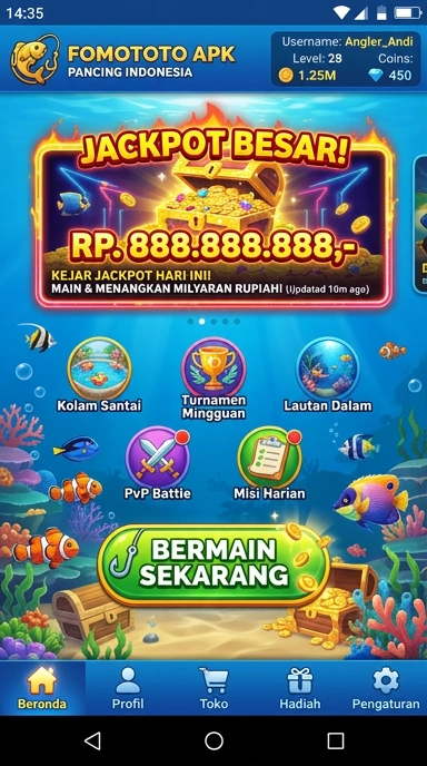 Tampilan antarmuka aplikasi fomototo yang menarik.